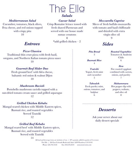 ella bache menu.